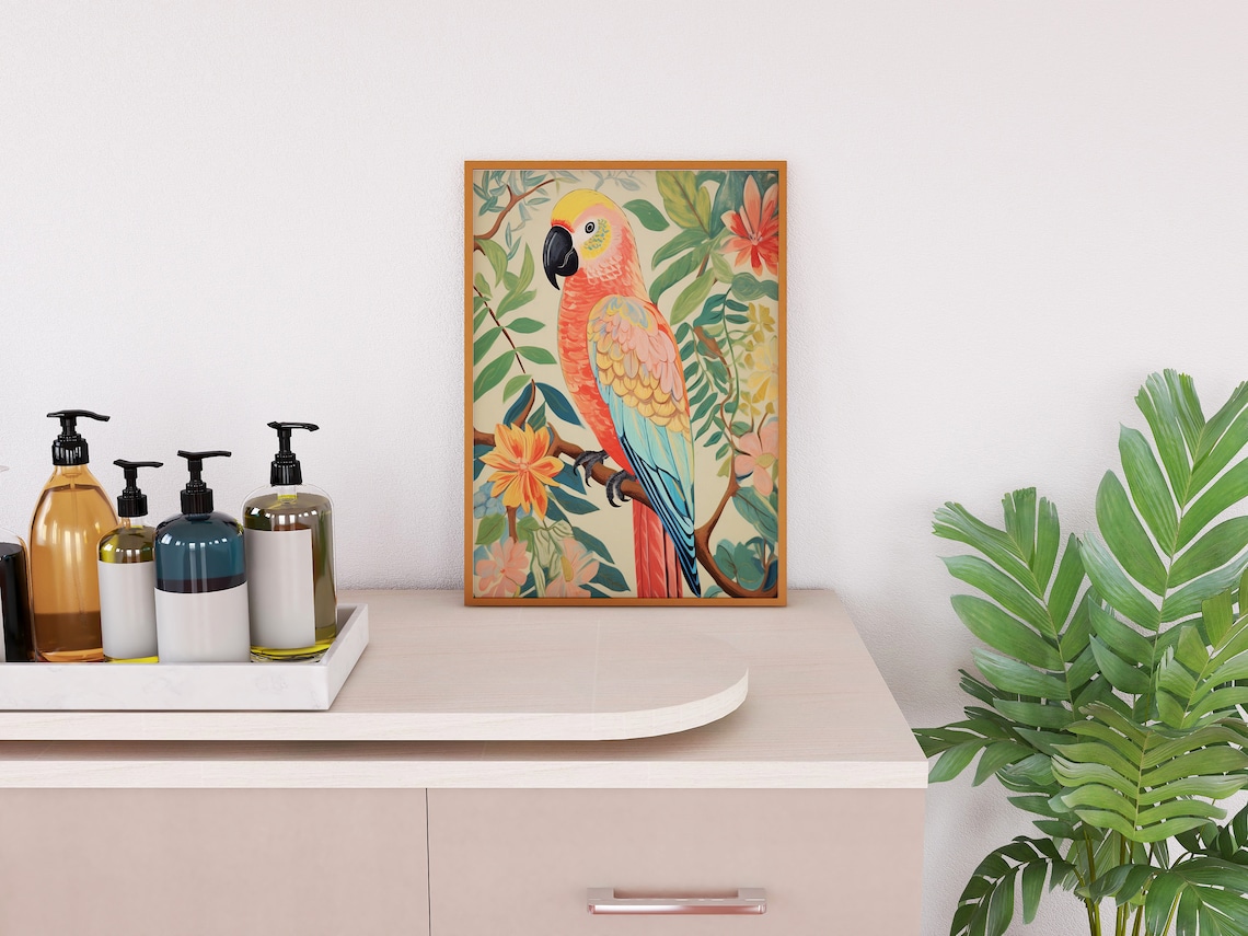 Parrot In Pastel Botanical Jungle Art Print - Image 2
