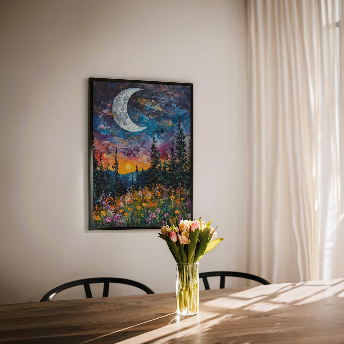 Moon Above The Pine Tree Woodland Art Print - Image 2