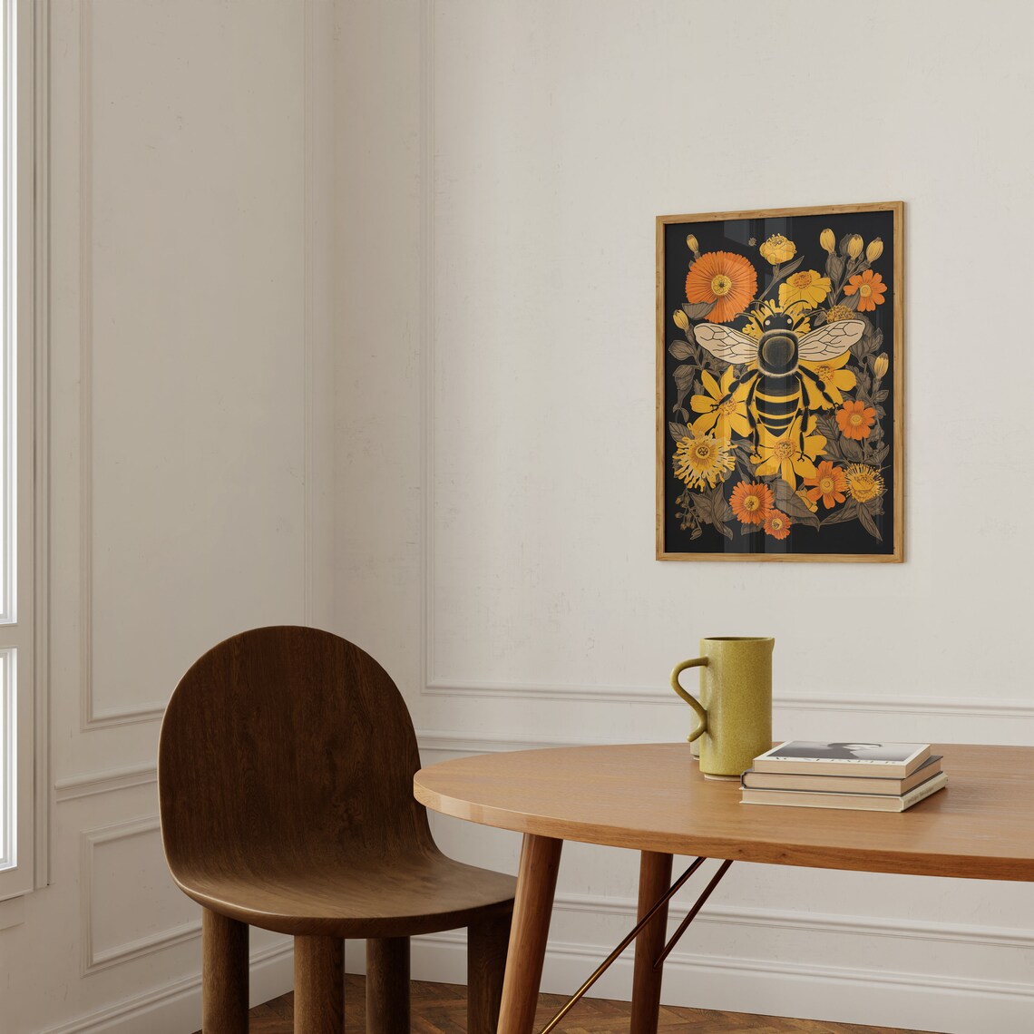 Bee And Flowers Vintage Block Print Art Print - Image 2