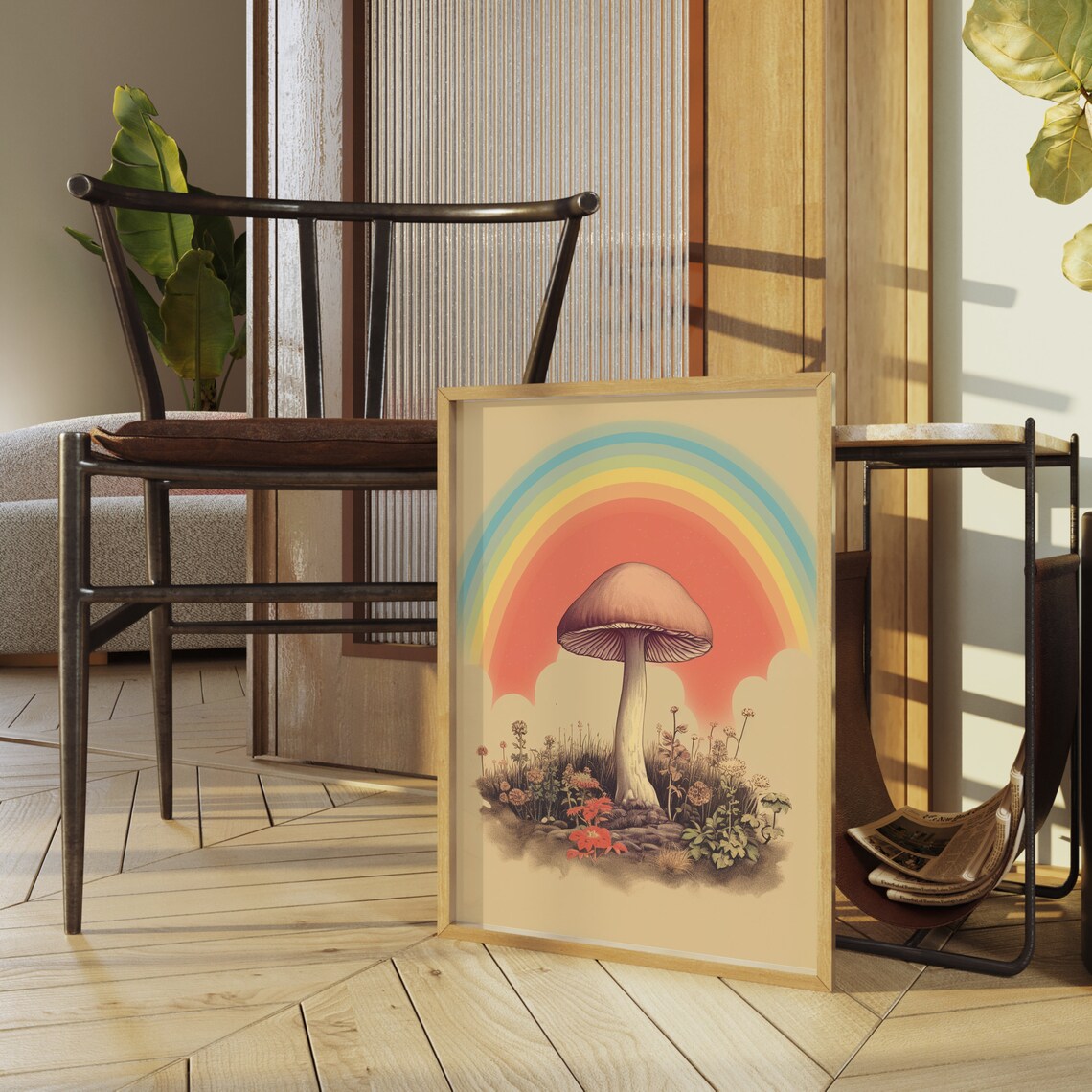 Retro Rainbow Mushroom Art Print, Boho Cottagecore - Image 2