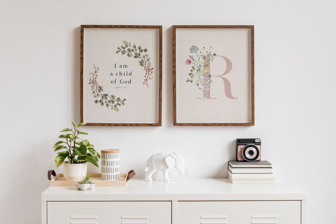 Custom Nursery Initial Floral Letter Print Set I Am a Child of God - Image 3