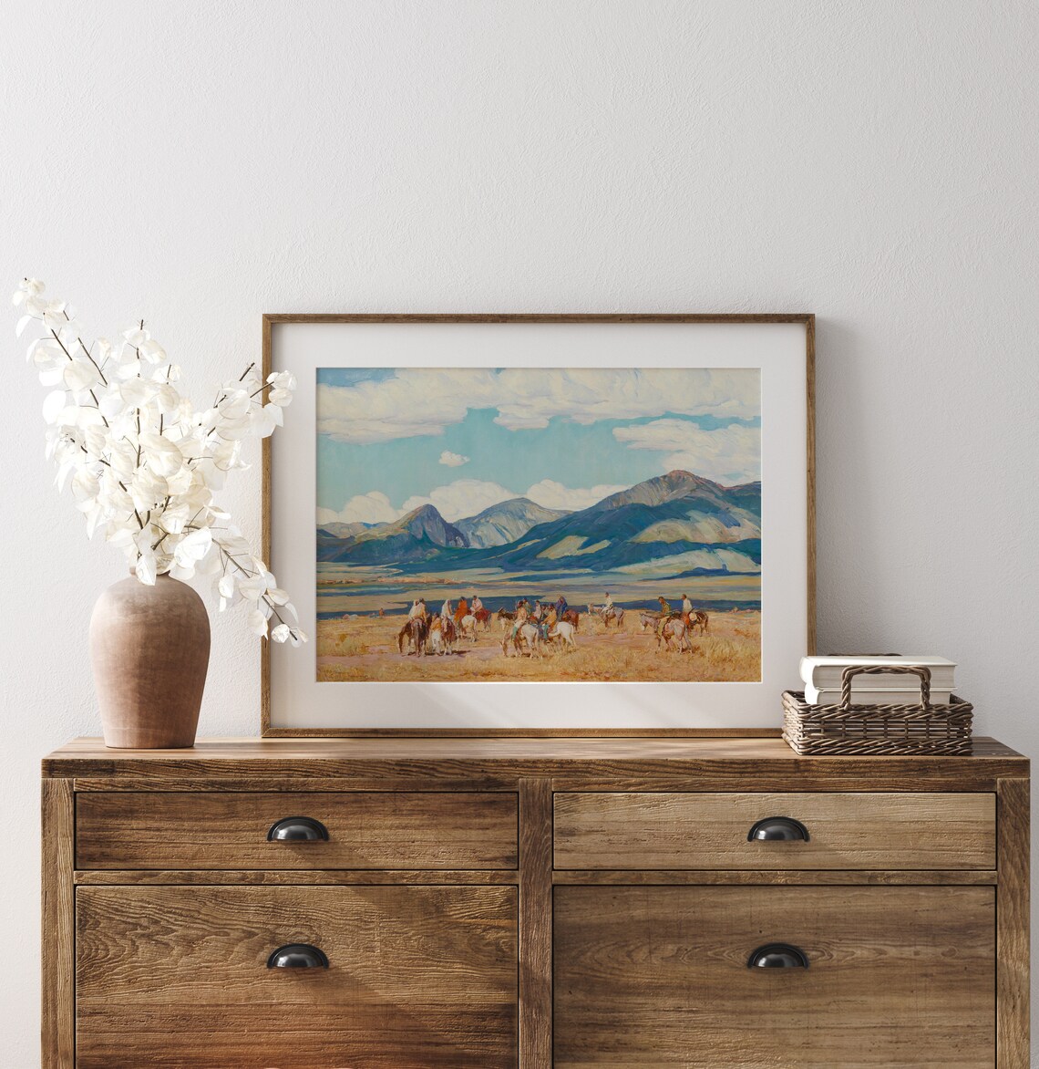 Western Riders Horseback Mountain Plain Vintage Western Painting Art Poster - Image 2