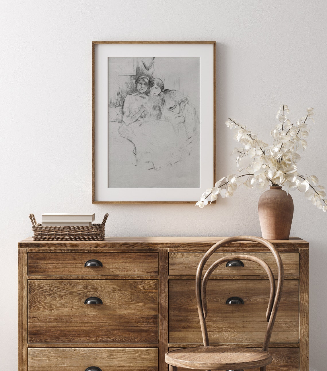 Mother Reading with Child Vintage Line Sketch Nursery Art Print - Image 3