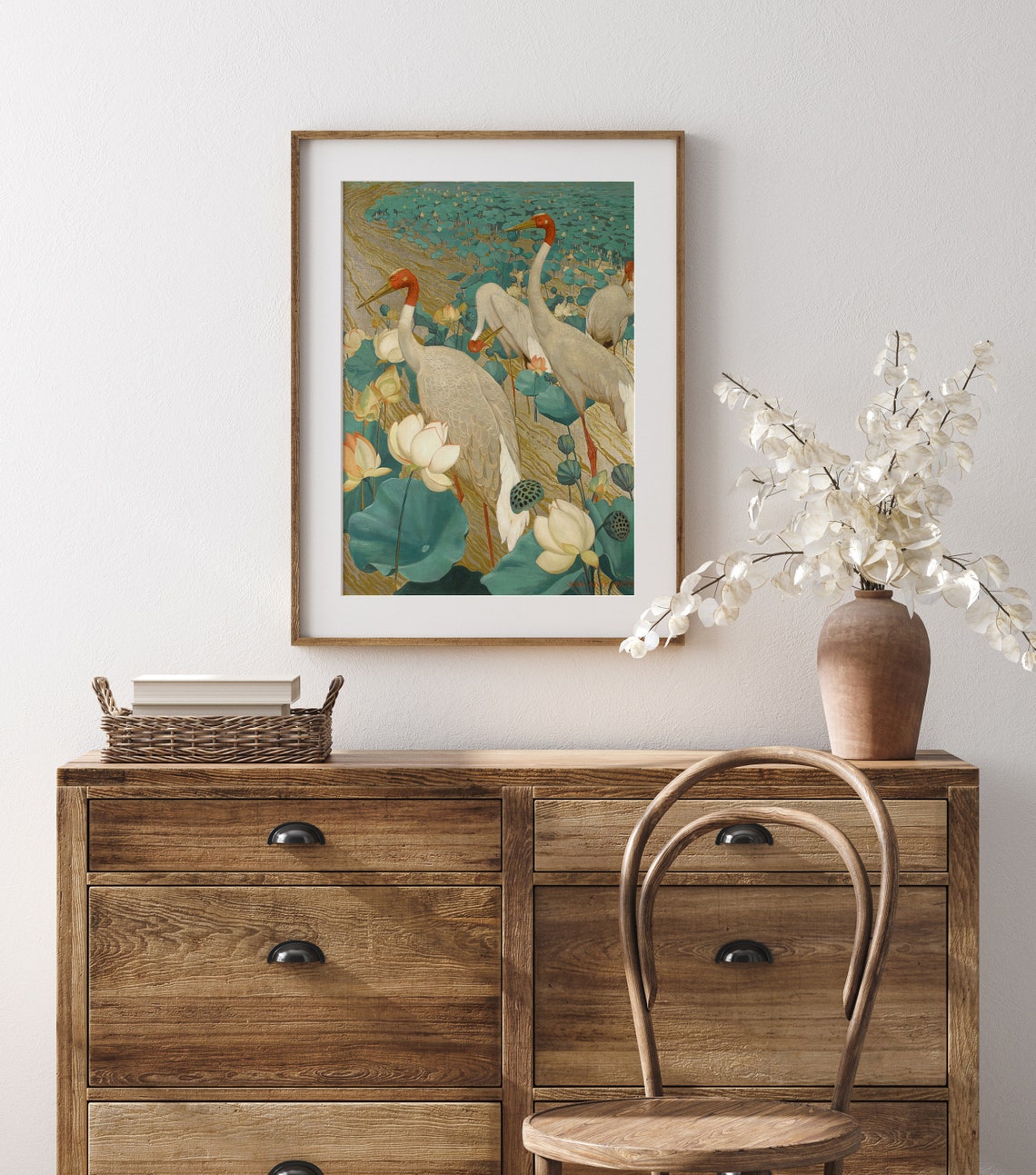 Red Crowned Cranes Lotus Pond Art Nouveau Vintage Bird Art Poster - Image 3