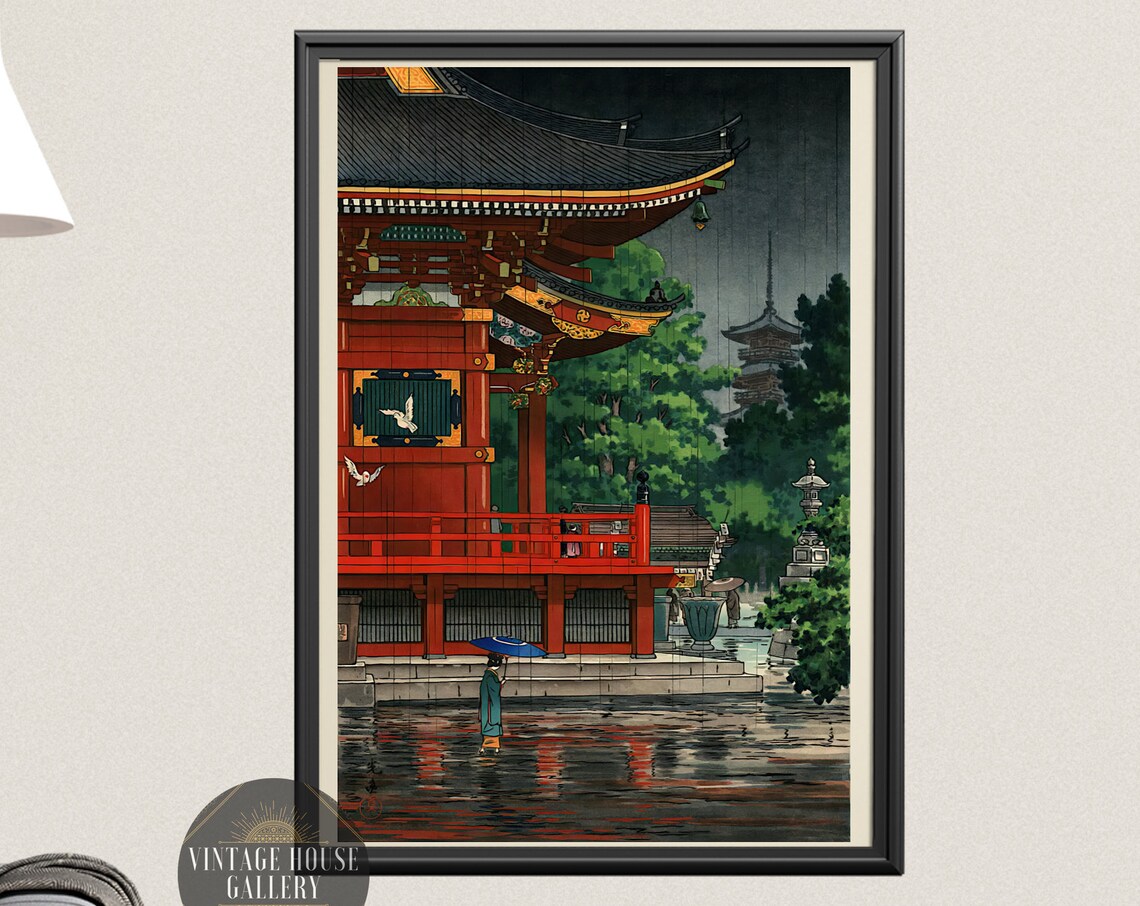 Rain at Asakusa Kannon Temple Tsuchiya Koitsu 1933 Art Poster