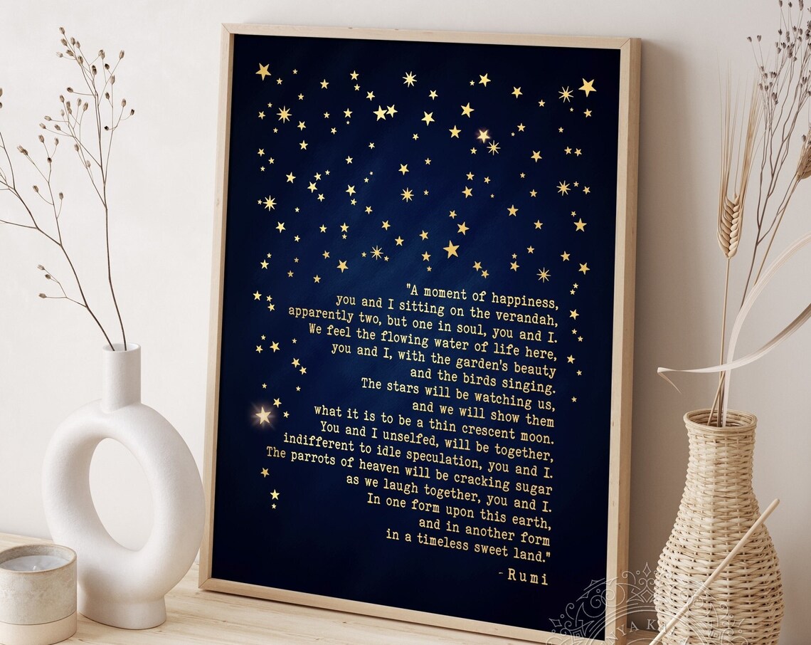 A Moment Of Happiness Rumi Love Poem Gold Foil Starry Night Wall Print - Image 5