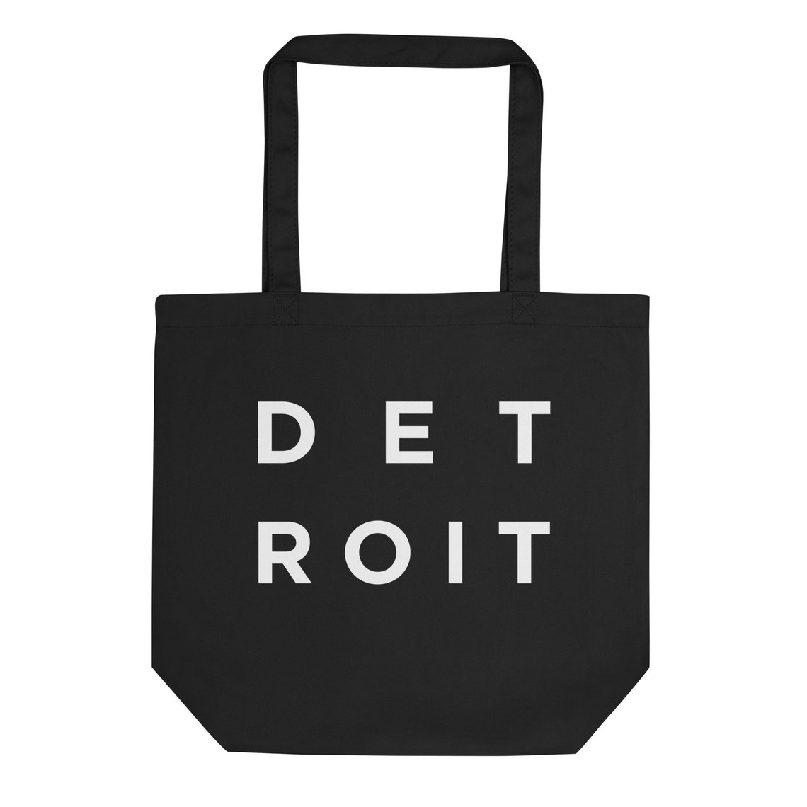 Detroit Michigan Black Tote Bag with Bold White Letter Print Design - Image 3