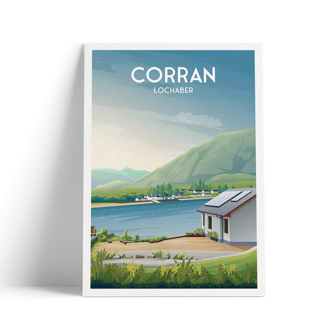 Corran Lochaber Travel Poster with Scottish Loch and Mountains