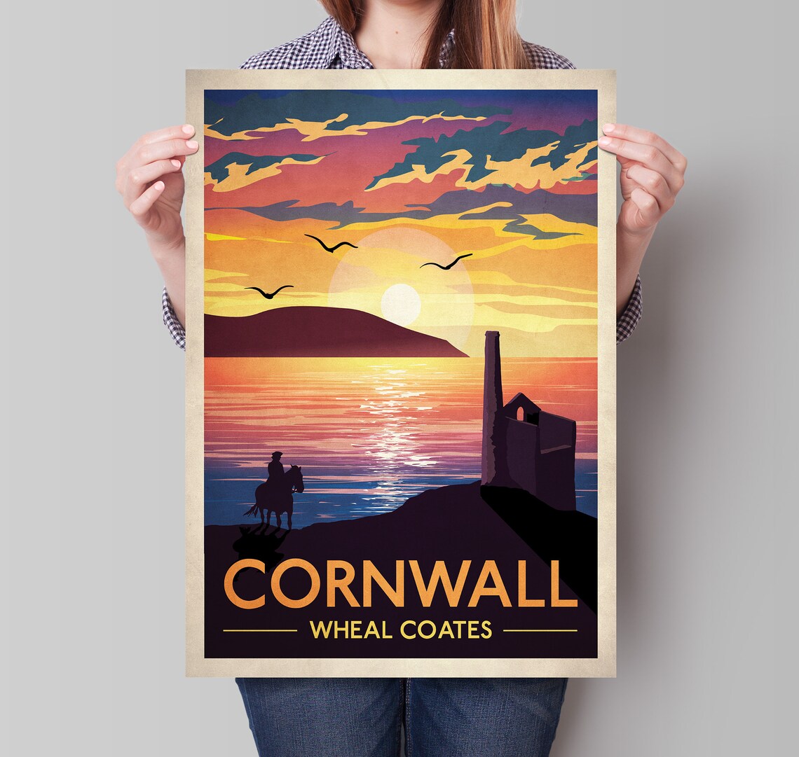 Cornwall Vintage Travel Poster, Wheal Coates