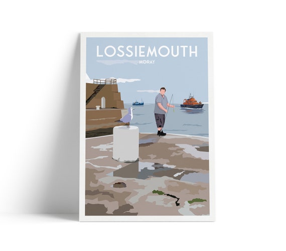 Lossiemouth Print Fishing Harbour Moray Travel Poster Scotland