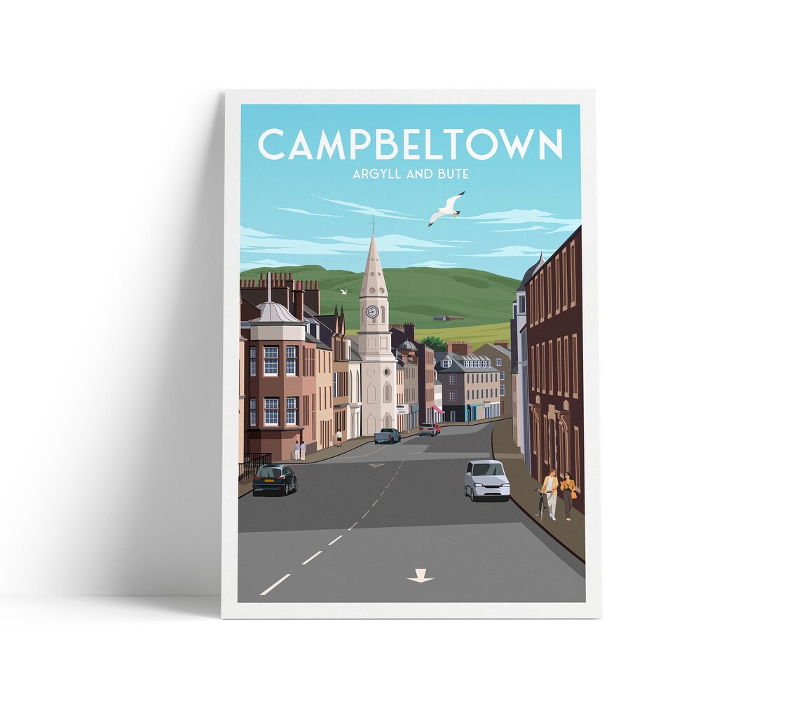 Vintage Campbeltown Argyll and Bute Scottish Town Travel Poster