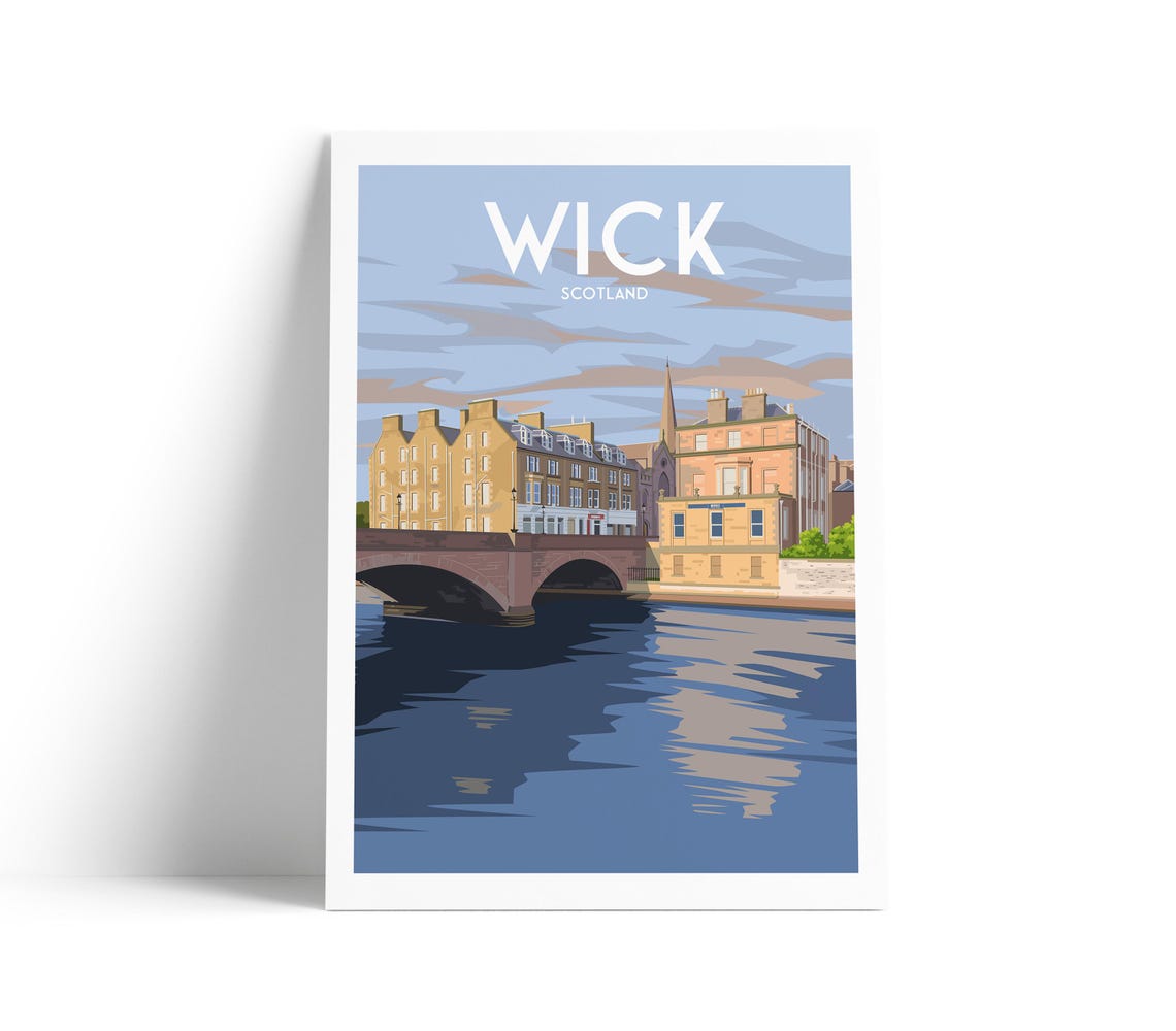 Wick Scotland Stone Bridge Harbor Vintage Travel Poster Gift