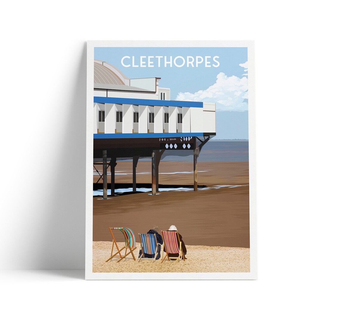 Cleethorpes Travel Poster, Deck Chairs at the Pier