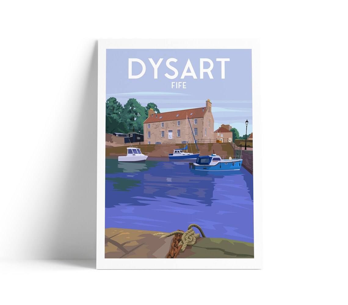 Dysart Fife Scotland Harbor Boats Retro Coastal Travel Poster