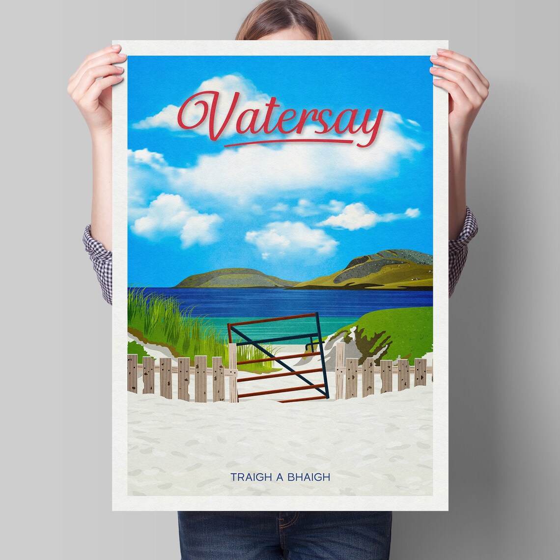 Vatersay Travel Poster, Traigh A Bhaigh Beach