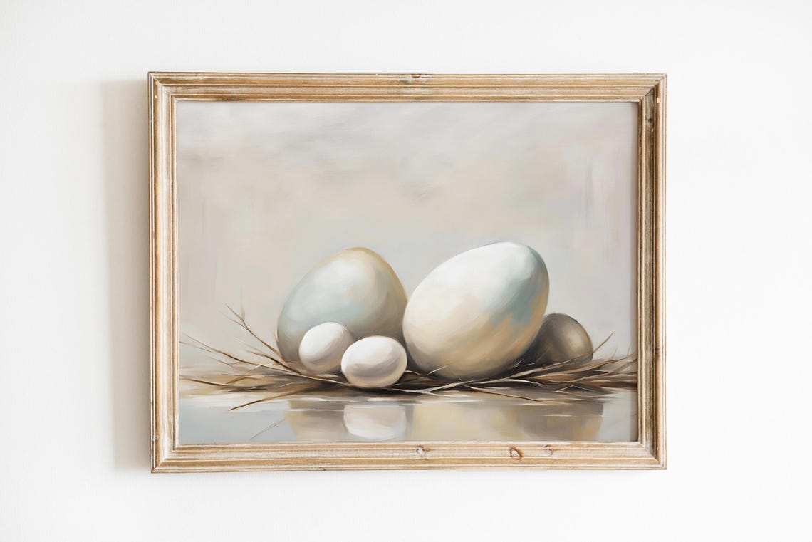 Neutral Eggs in a Nest Still Life Minimalist Easter Art Print - Image 3