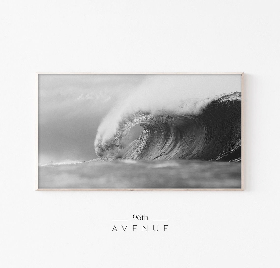 Black and White Curling Ocean Wave Dramatic Powerful Surf Poster