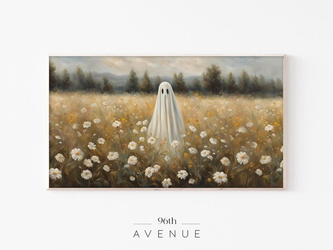 Friendly Ghost Standing In A Blooming Wildflower Meadow Art Poster