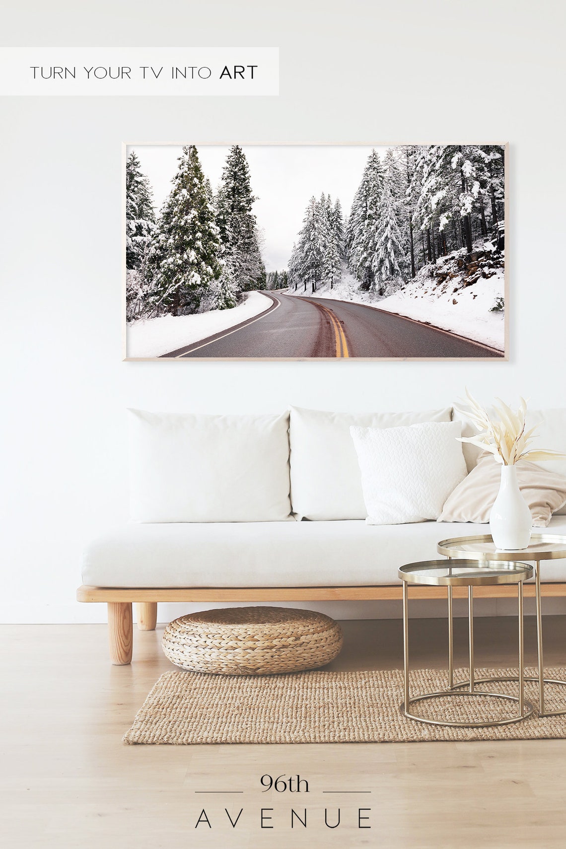 Winding Mountain Road Through Snow Covered Evergreen Forest Poster - Image 2