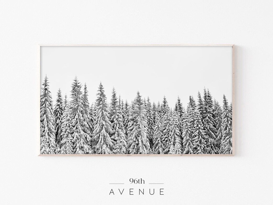 Row Of Snowy Fir Trees Against White Winter Sky Landscape Poster