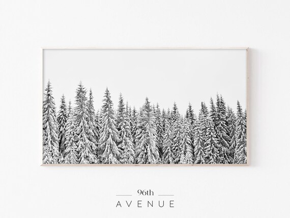Row Of Snowy Fir Trees Against White Winter Sky Landscape Poster