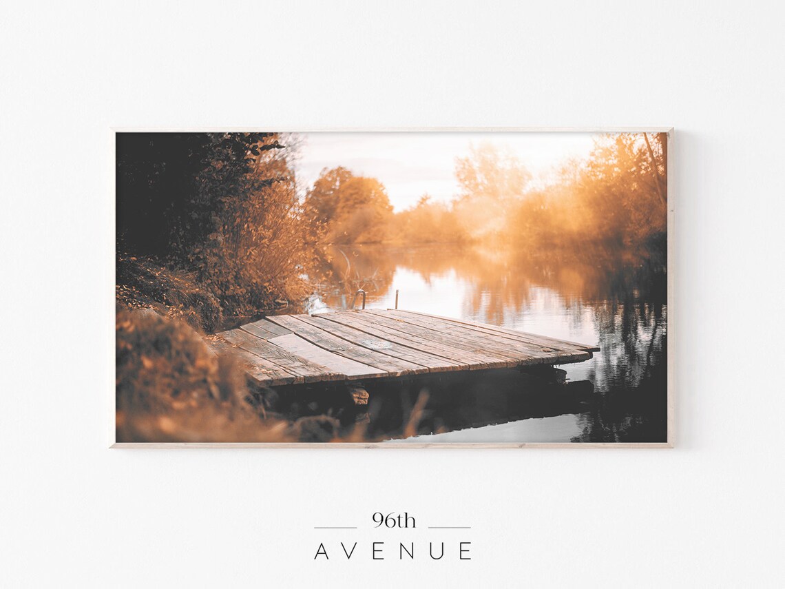 Autumn Lake Landscape Art Print, Golden Hour Sunset