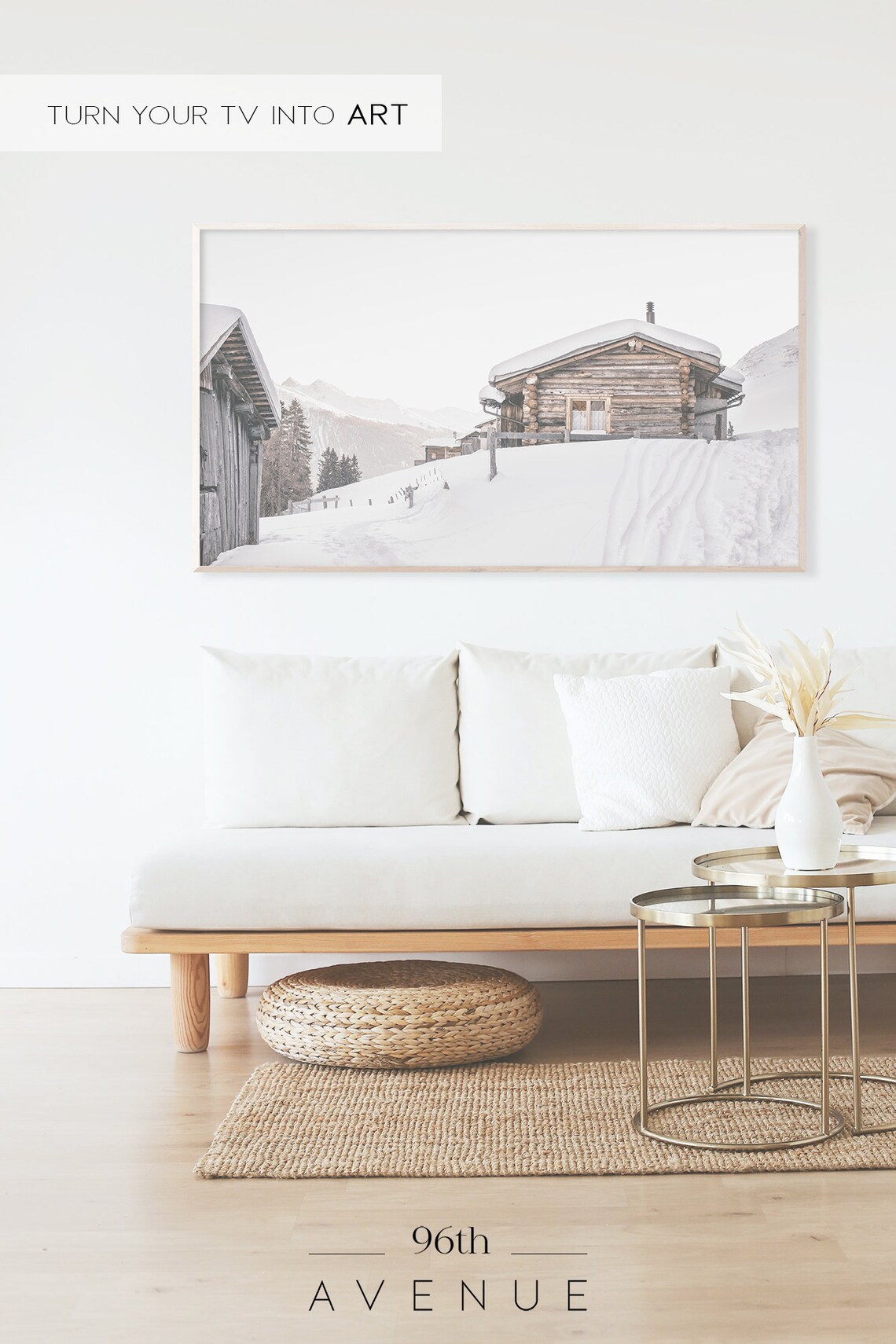 Snow Covered Log Cabin in the Mountains Winter Landscape Poster - Image 2