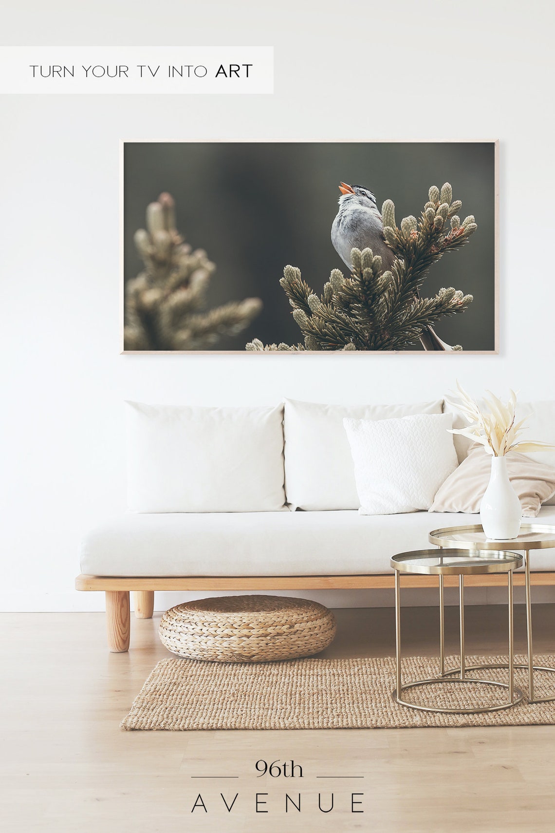 Songbird Singing on Evergreen Branch Soft Nature Photo Poster - Image 2