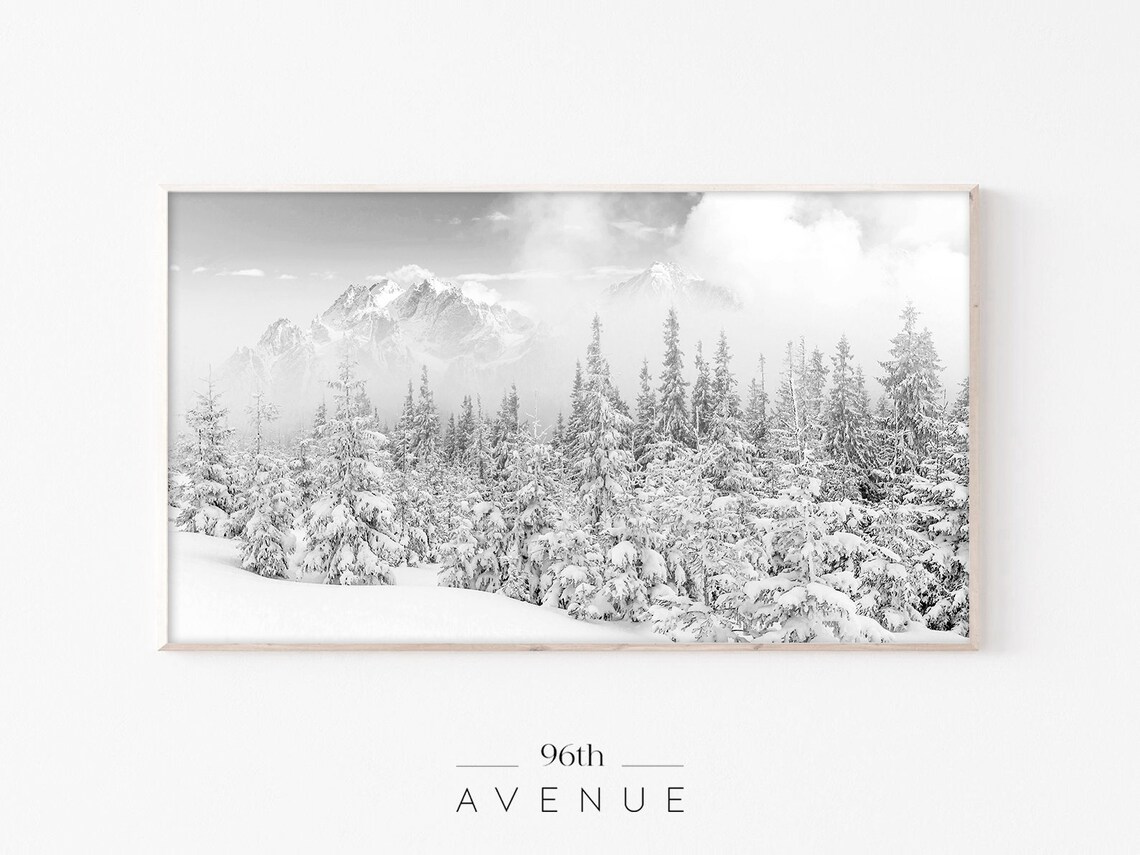 Snowy Trees Christmas Mountain Photography Art Print