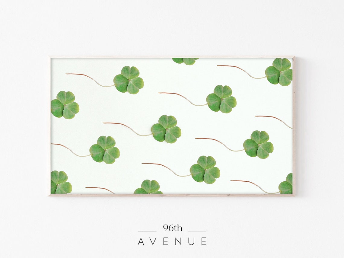 Fresh Green Shamrocks Scattered on White Minimal Pattern Art Poster