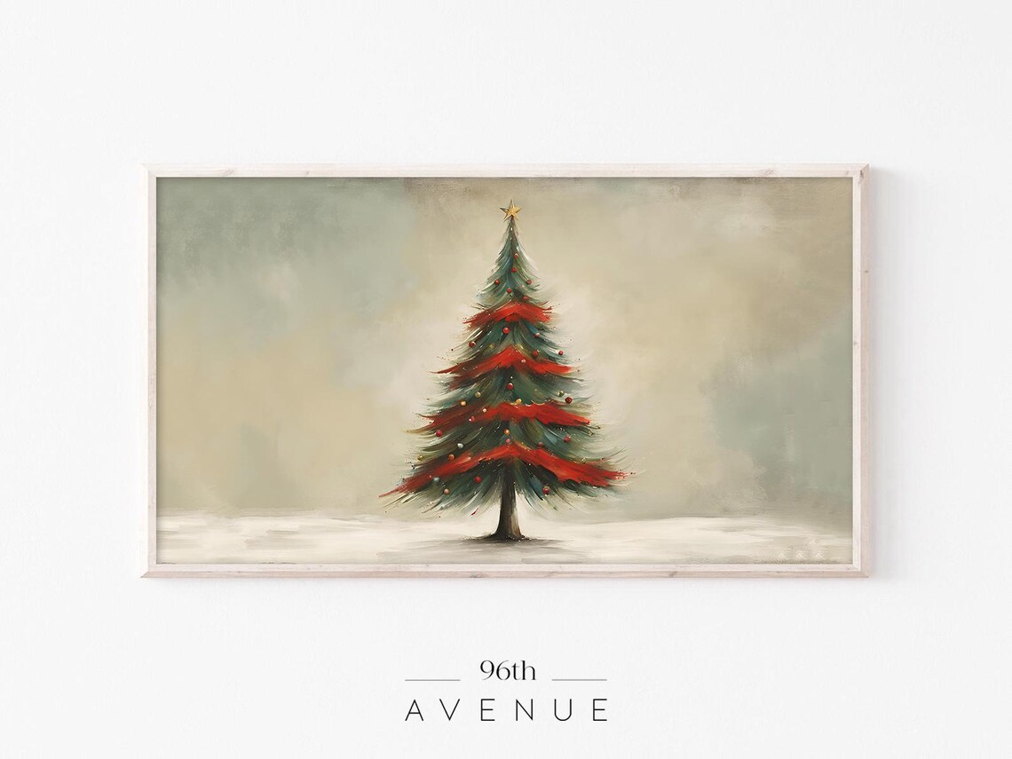 Vintage Christmas Tree with Red Garland Winter Holiday Poster