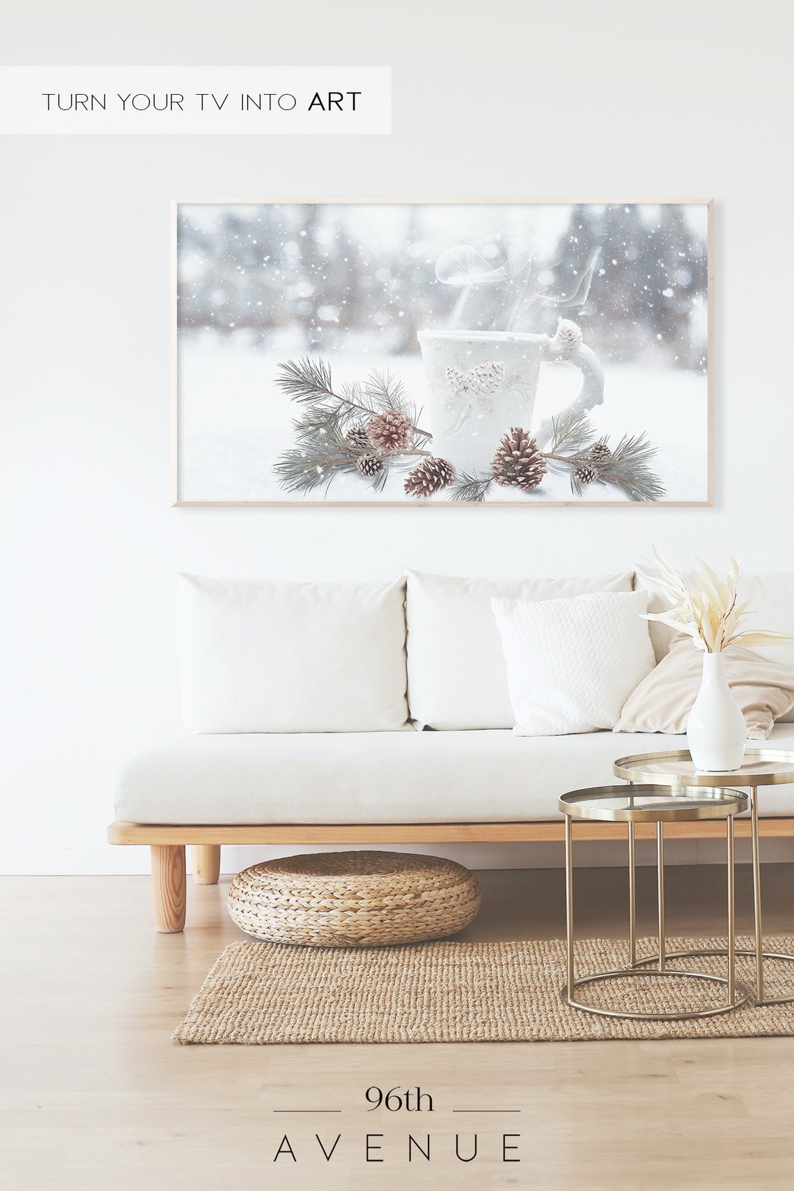 Steaming Hot Cocoa Mug with Pinecones in Falling Snow Poster - Image 2