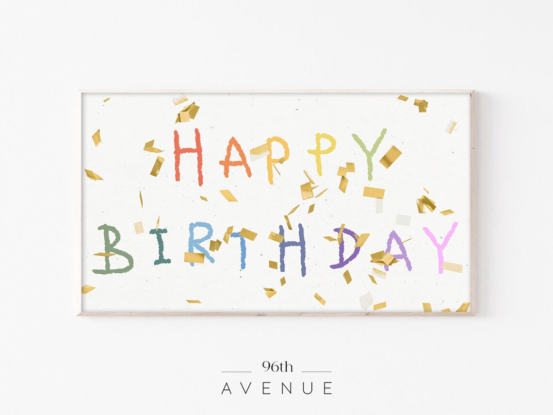 Birthday Frame TV Art, Gold Confetti Party Poster