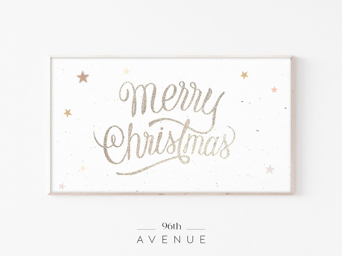 Merry Christmas Gold Glitter Script with Stars Holiday Poster