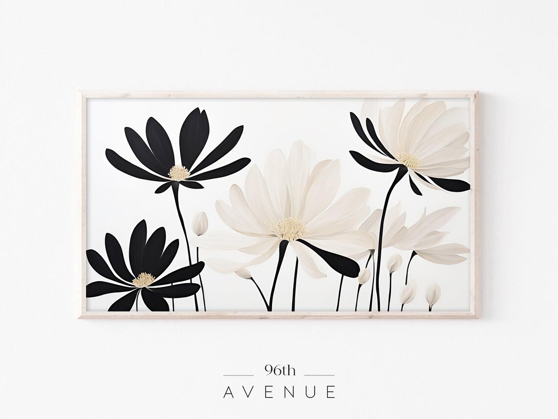 Elegant Bold Black and White Daisy Flowers Modern Floral Art Poster