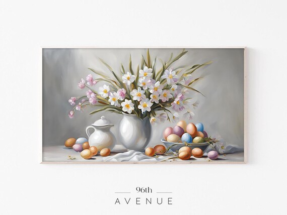 Easter Still Life Vase With Spring Flowers And Eggs Oil Painting Poster