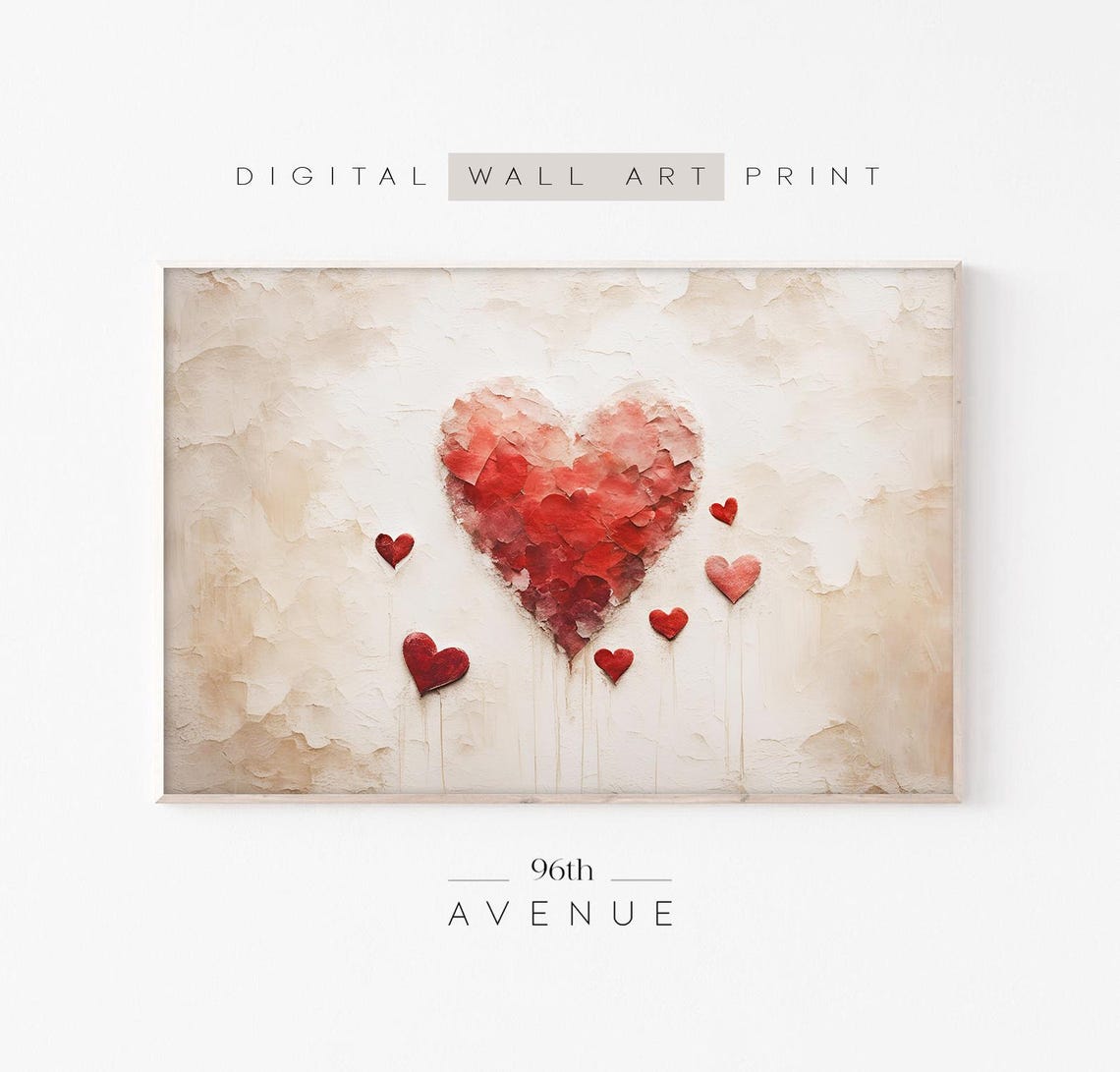 Large Red Heart with Small Hearts Cream Plaster Love Art Print