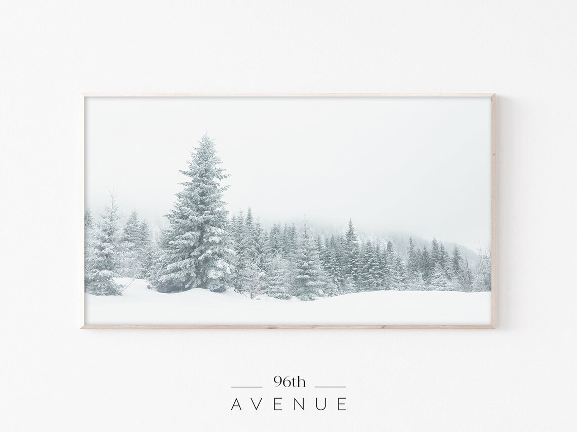 Winter Pine Tree Forest Art Print, Snowy Forest