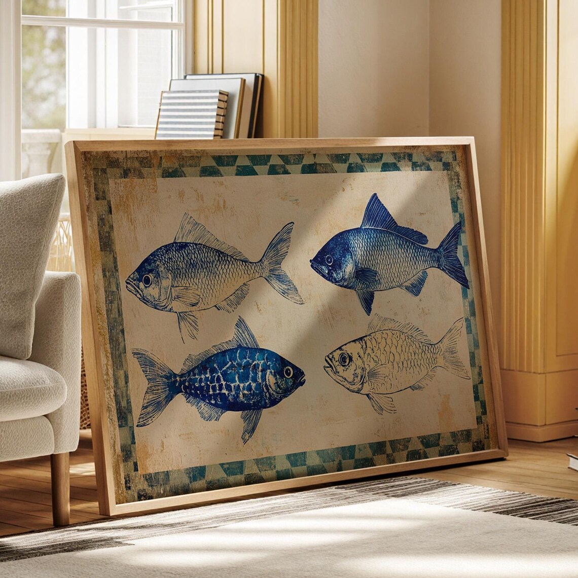 Vintage Nautical Blue Fish, Ocean Decor
