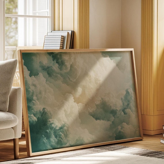 Vintage Cloud Art Soft Textured Sky In Pastel Hues Dreamy Wall Decor For Living Room Bedroom Or Office Spaces