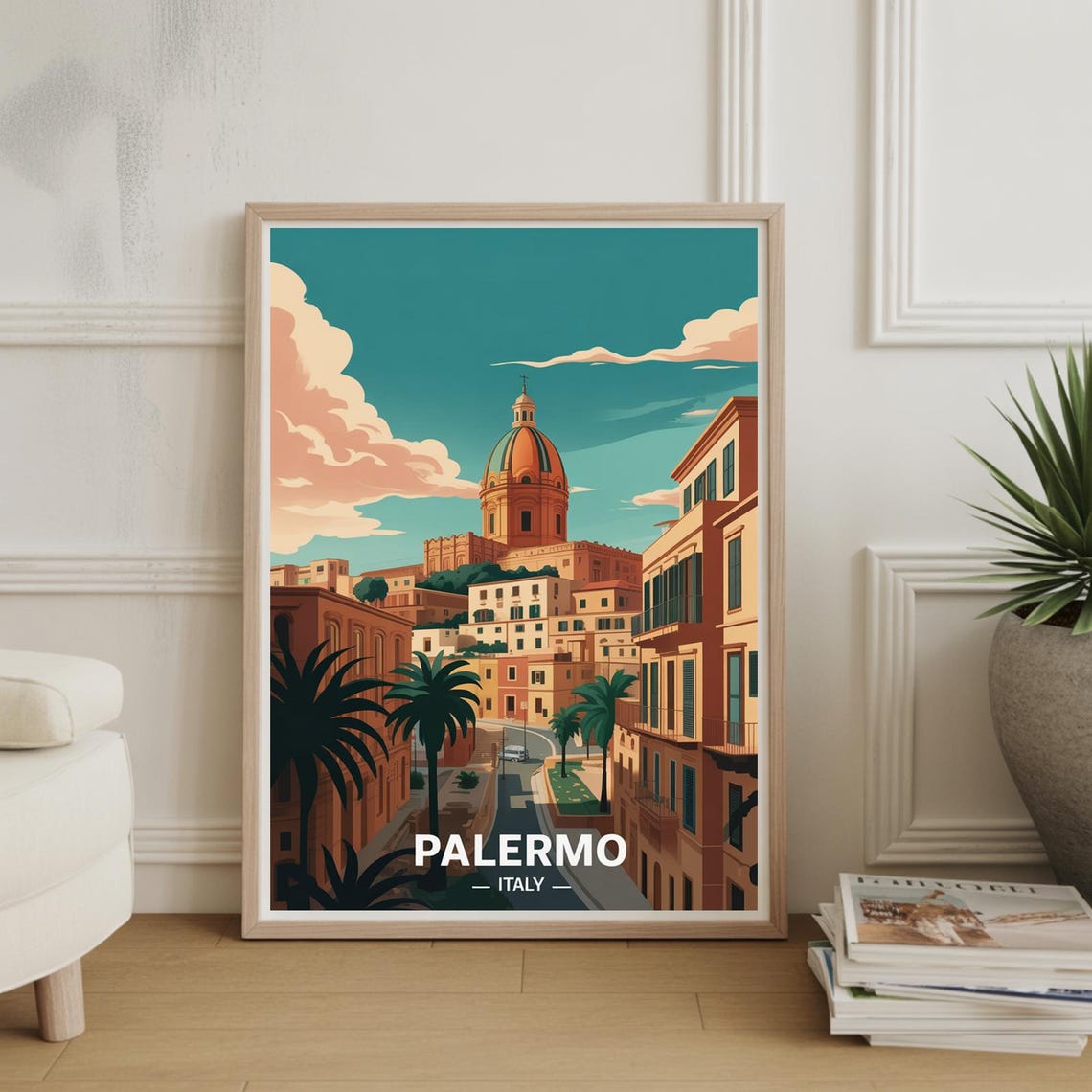 Palermo Sicily Italy Vintage Old Town Coastal Travel Decor Poster