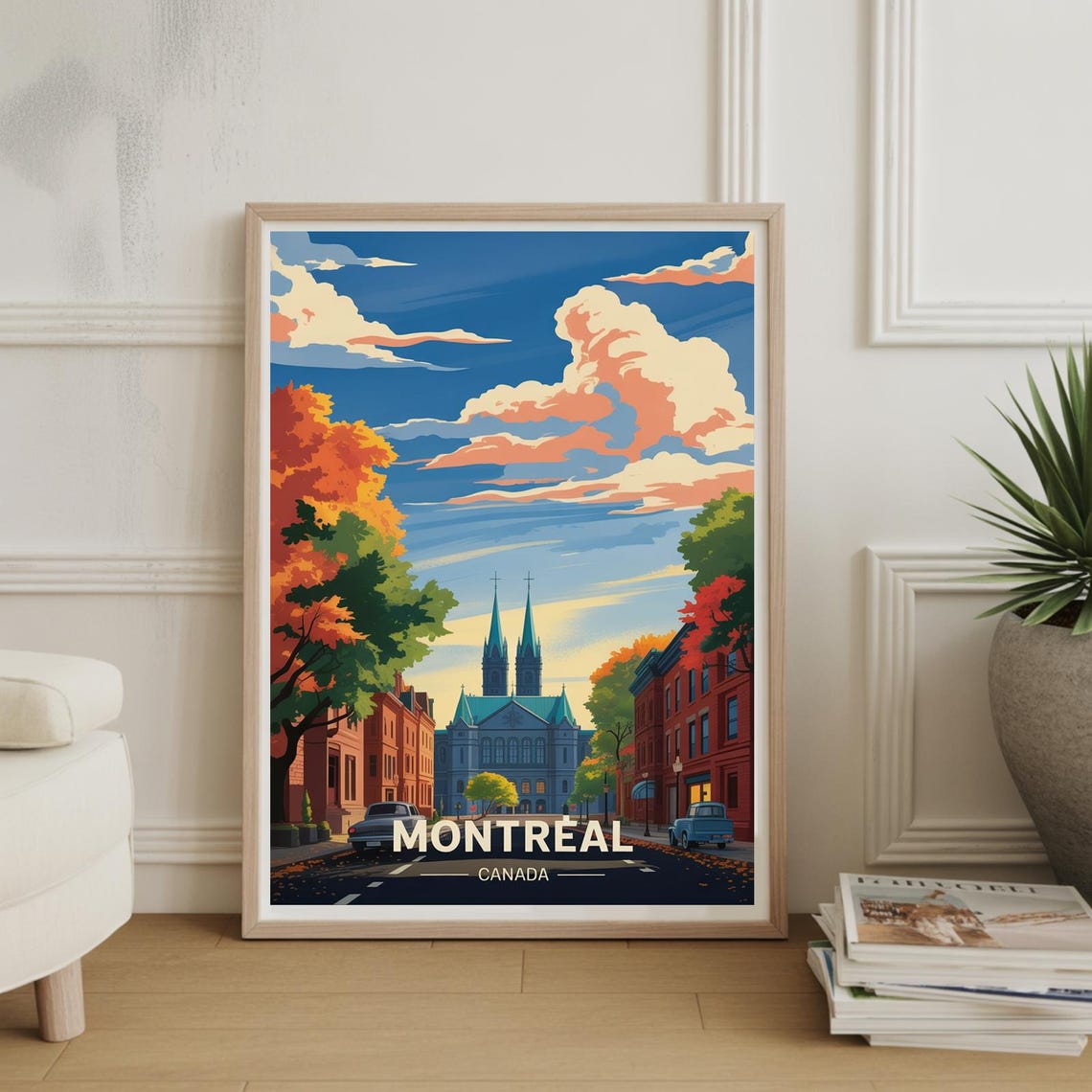 Montreal Canada Vintage Travel Poster Autumn City Street Art