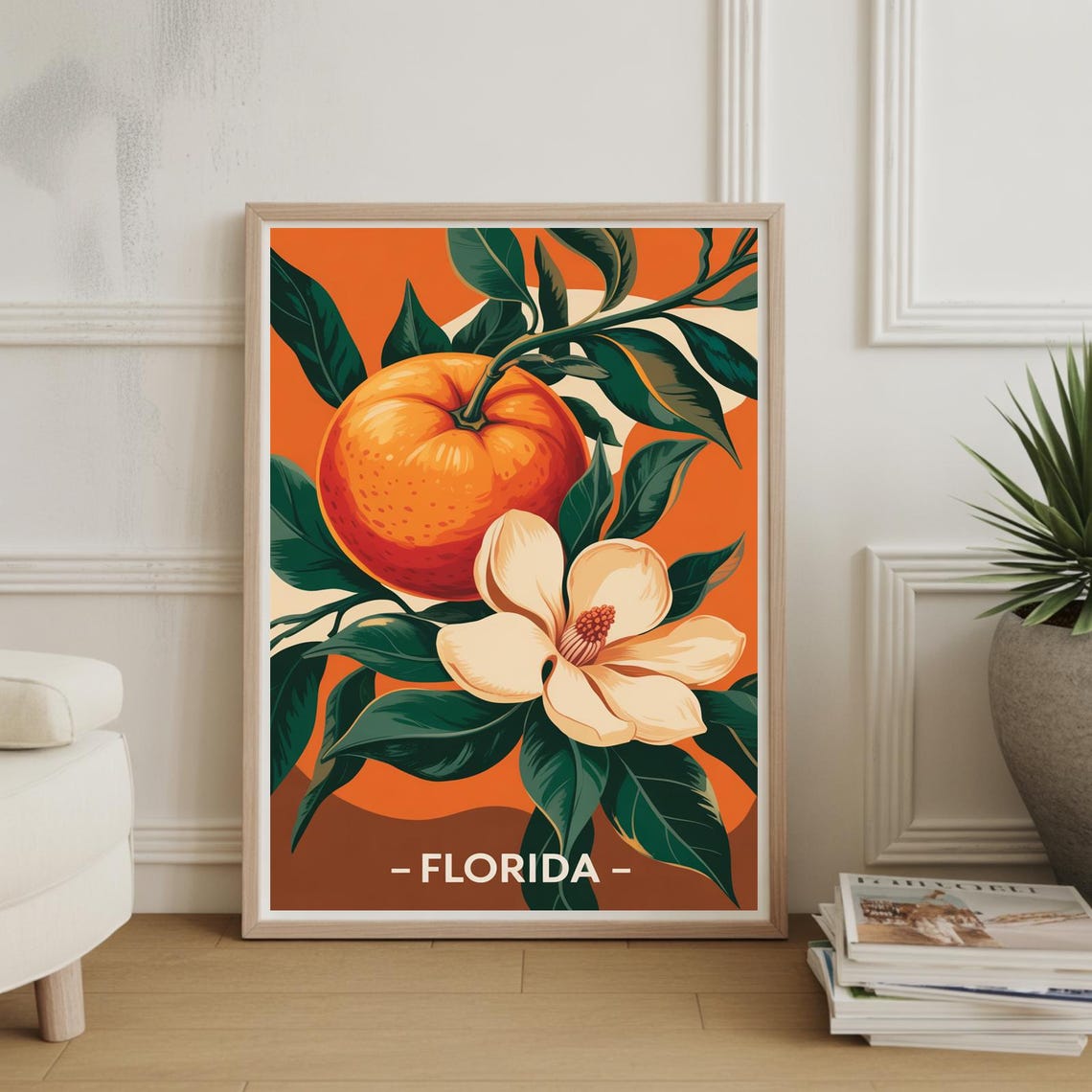 Florida Orange Blossom Botanical State Flower Retro Art Poster