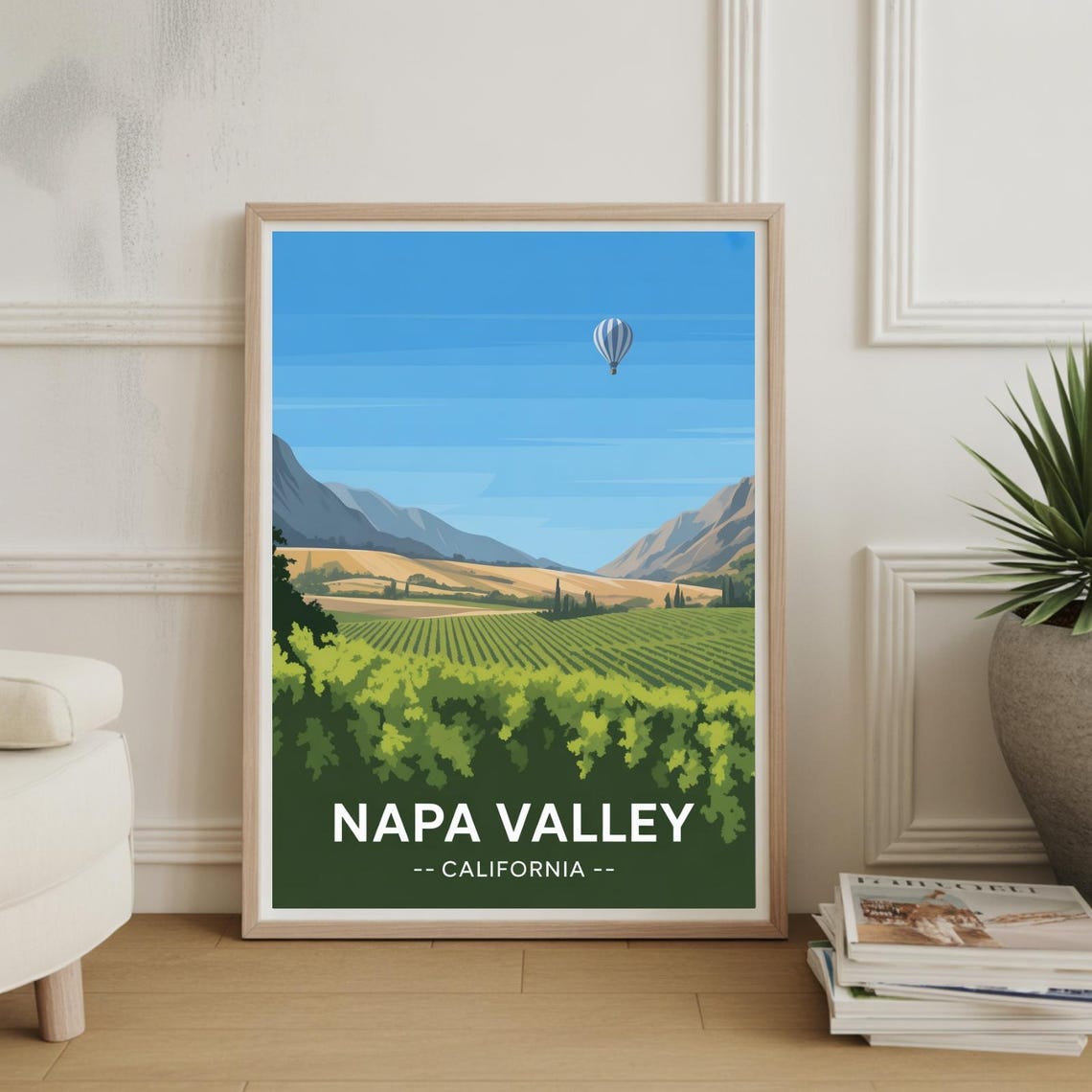 Napa Valley California Vineyards Hot Air Balloon Travel Poster