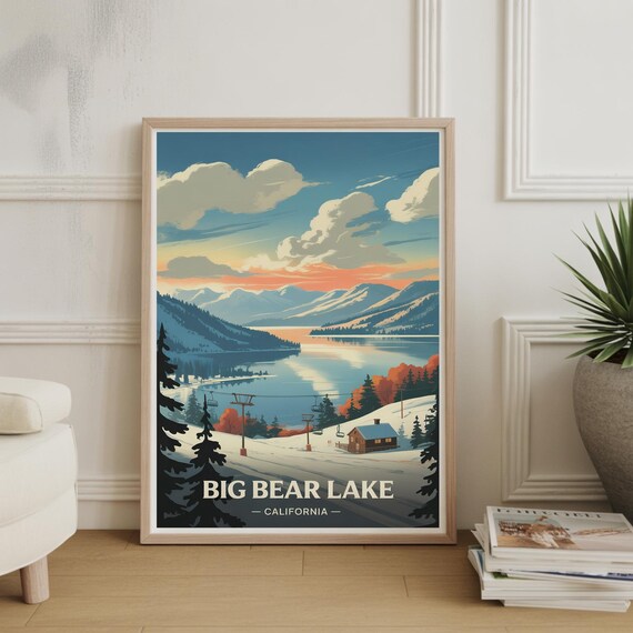 Big Bear Lake California Winter Ski Lake Vintage Style Travel Poster