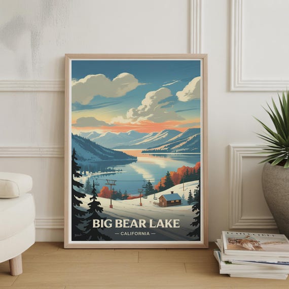 Big Bear Lake Poster Winter Ski Destination Wall Art Travel Decor For Home And Office