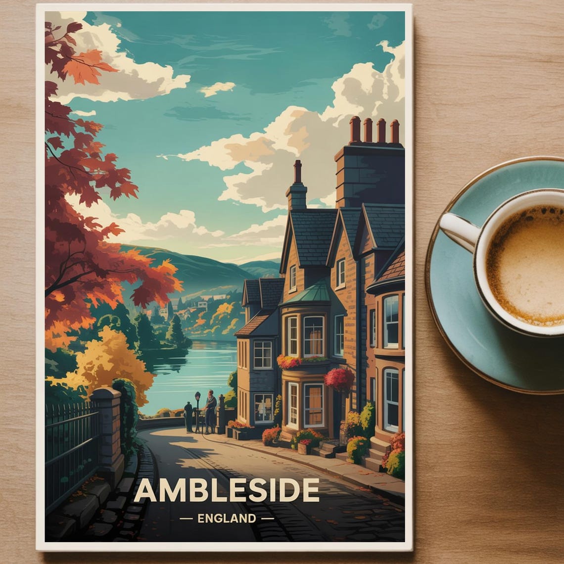 Ambleside England Lake District Village Autumn Travel Poster