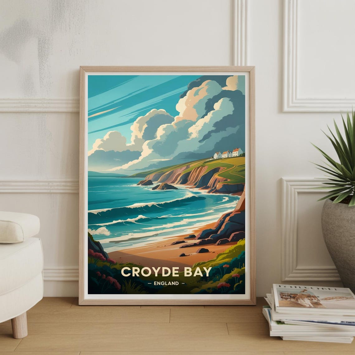 Croyde Bay England Vintage Travel Art Coastal Beach Scene Poster