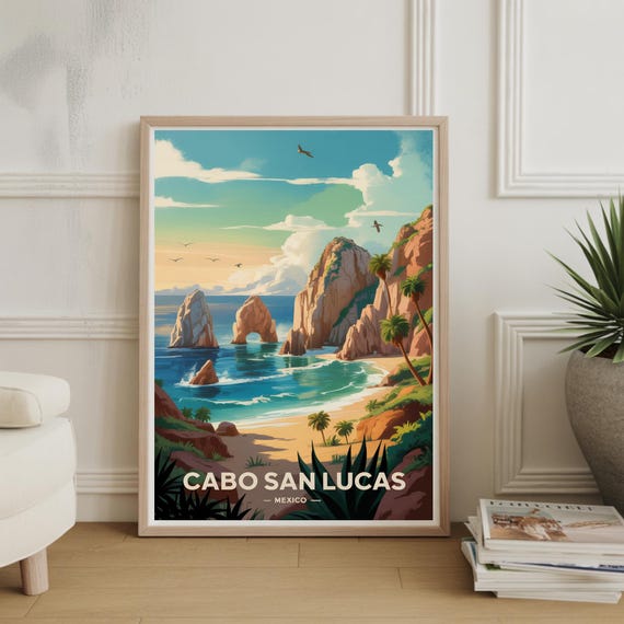 Cabo San Lucas Travel Poster Mexico Cityscape Wall Art Cancun Inspired Decor Travelthemed Home Decoration