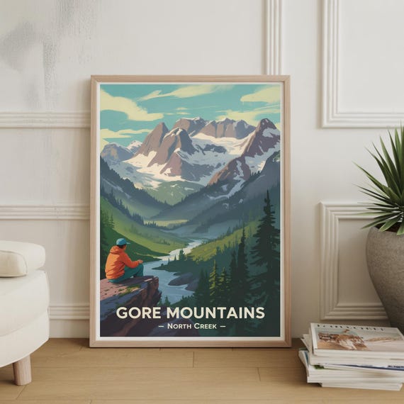 Adirondack Mountains Gore Mountain Ski Poster Retro Travel Art North Creek New York Usa And Snowboarding Decor